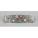 Brooch, 20th century, silver 800/000, rectangular shape, with floral decoration and coral