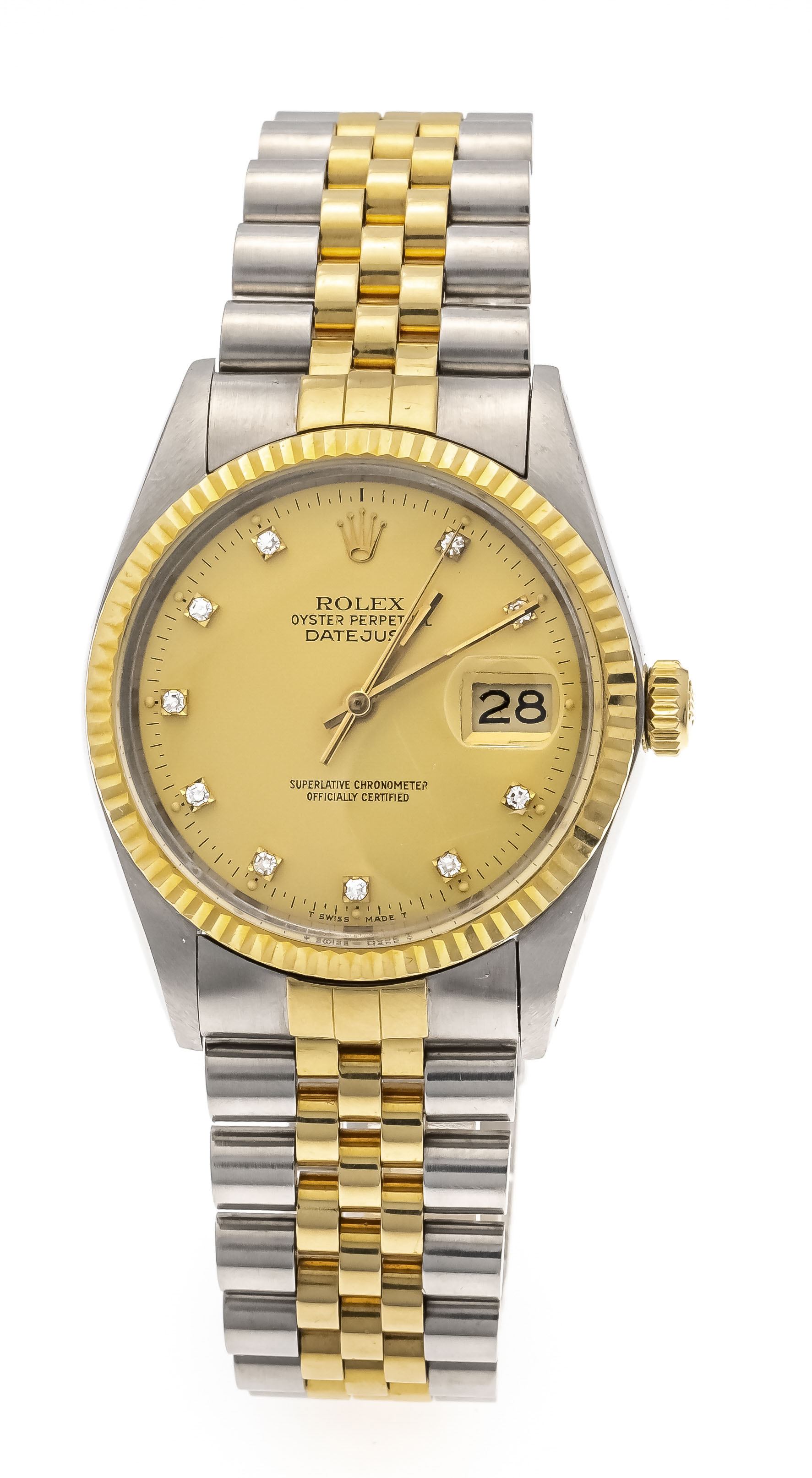 Rolex Oyster Perpetuel, Chronometer, men's watch steel/gold, Ref. 16013, from 1986, gold dial with