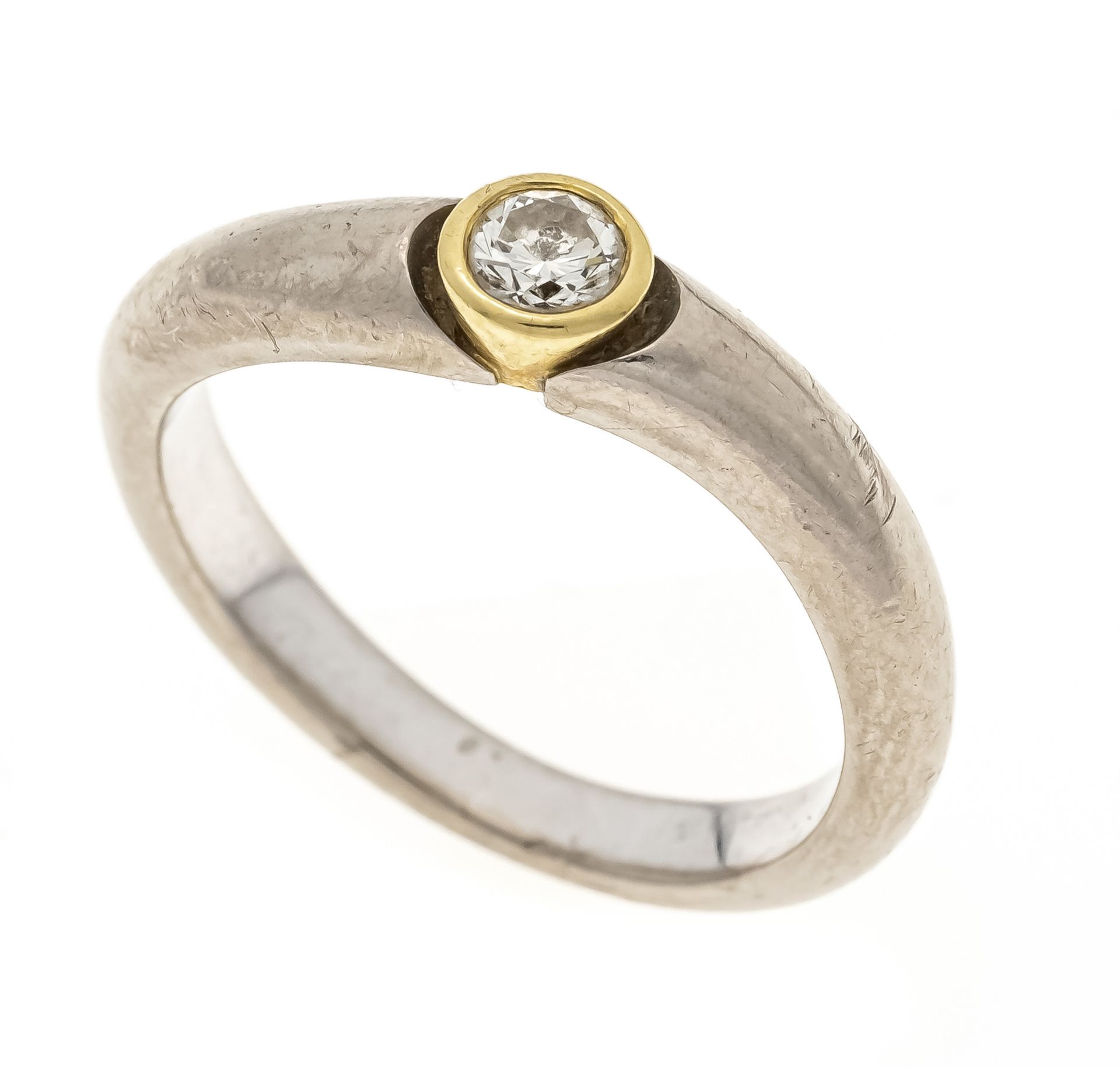 Brilliant ring GG/WG 750/000 with one brilliant-cut diamond 0.10 ct W/SI, RG 52, 5.4 g
