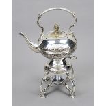 Tea kettle on rechaud, 20th century, plated, rechaud on 4 decorated legs, complete with burner,