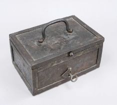 Money box/war chest, probably 19th century, iron. Rectangular body with hinged lid, this with