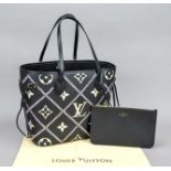 Louis Vuitton, Neverfull MM Monogram Empreinte Bag in Black and Cream, black grained and partially