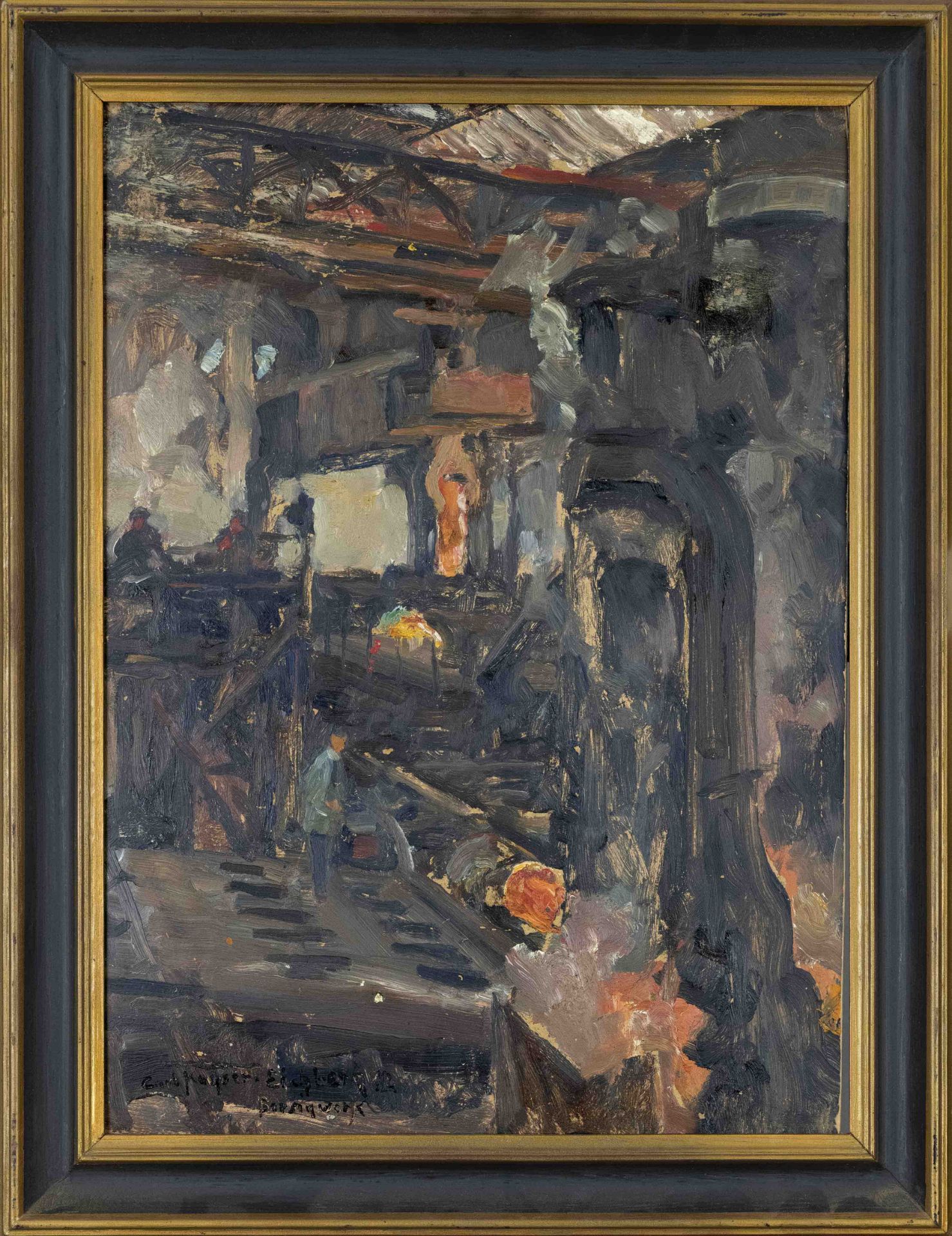 Carl Kayser-Eichberg (1873-1964), impressionistically characterized oil study of a steelworks, oil