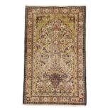 Carpet, Rug, silk, worn, short fringes, 150 x 87 cm