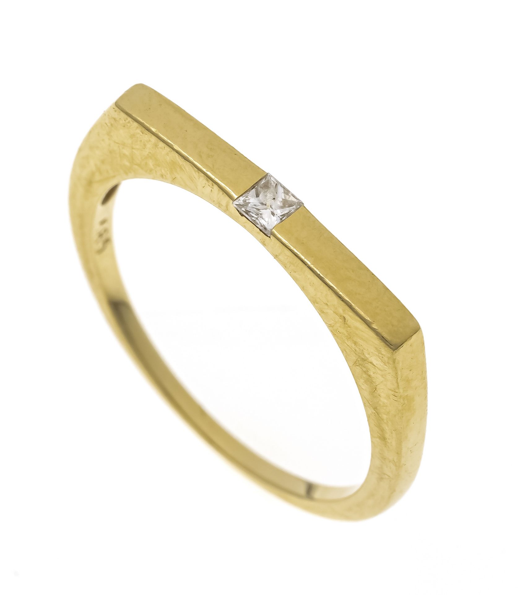 Diamond ring GG 585/000 with one princess diamond 0.057 ct (hallmarked) W/VS-SI, RG 53, 2.1 g