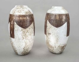 A pair of Art Nouveau vases, France, c. 1910, Legras & Cie., La Pleine-Saint-Denis, round base, oval