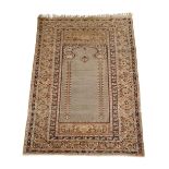 Teppich, Carpet, Rug, Türkeri, prayer, lowered pile with worn areas, fringes worn on one side, 170 x