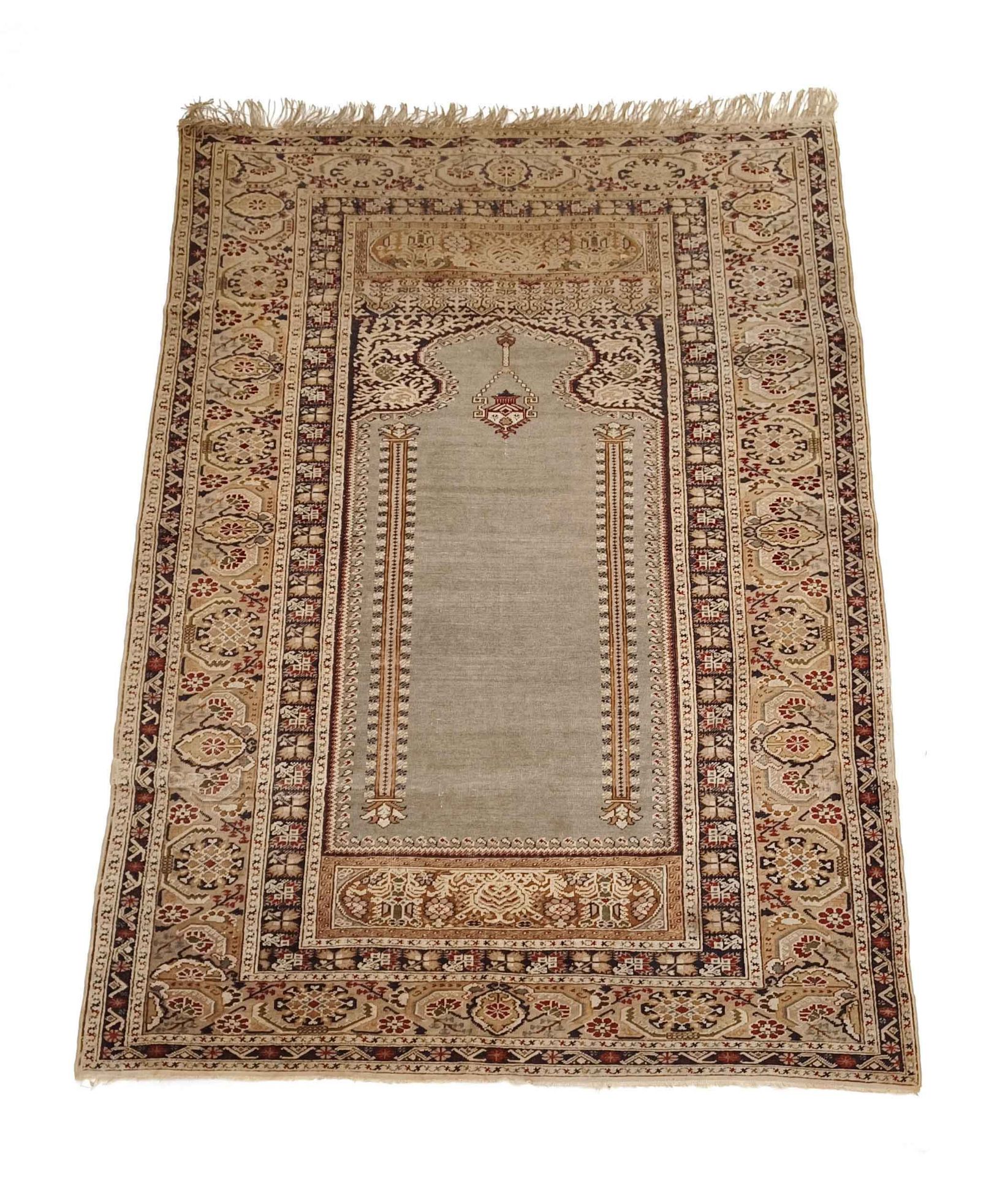 Teppich, Carpet, Rug, Türkeri, prayer, lowered pile with worn areas, fringes worn on one side, 170 x