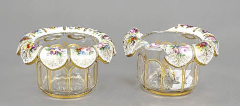 Pair of cachepots, probably (Imperial) Russia, c. 1900, round base, straight angular wall, curved