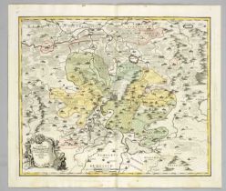 Historical map of Thuringia with Erfurt in the center, ''Nova Territorii Erfordiensis...'', partly