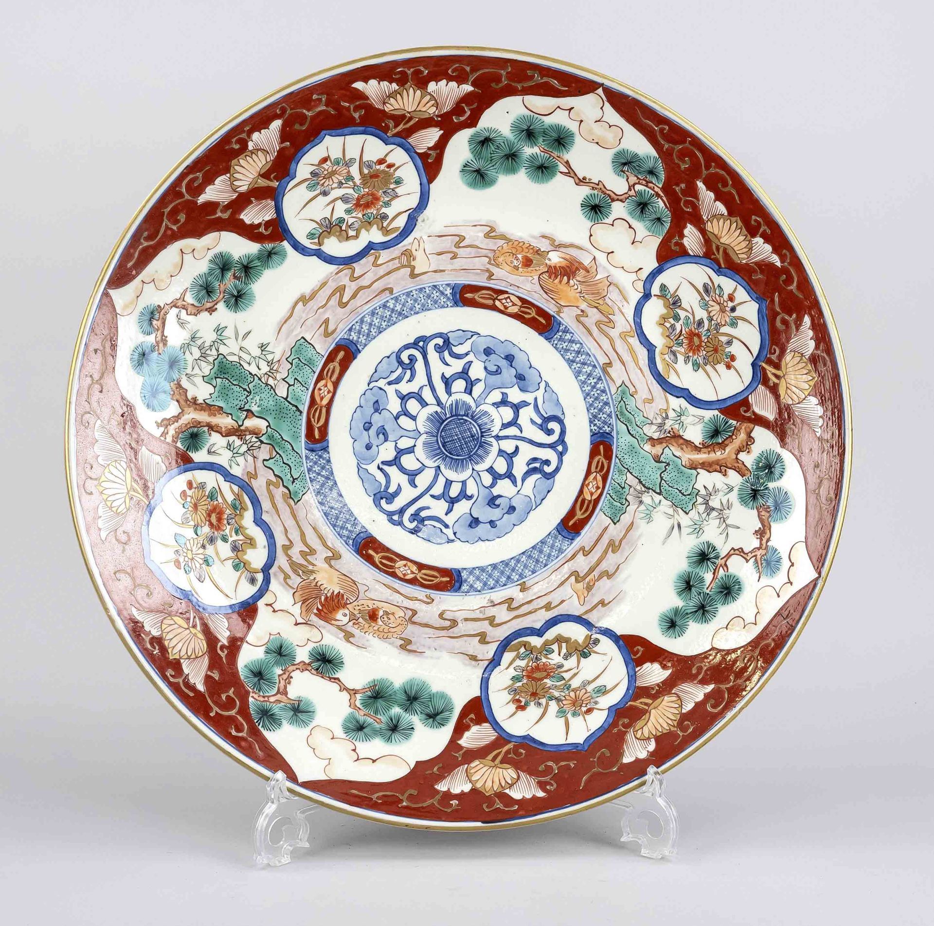 Large Imari plate ''Mandarin ducks under pine trees'', Japan, 19th century, porcelain with
