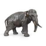 Chinese sculptor of the 20th century, large elephant, patinated bronze, signed in Chinese on