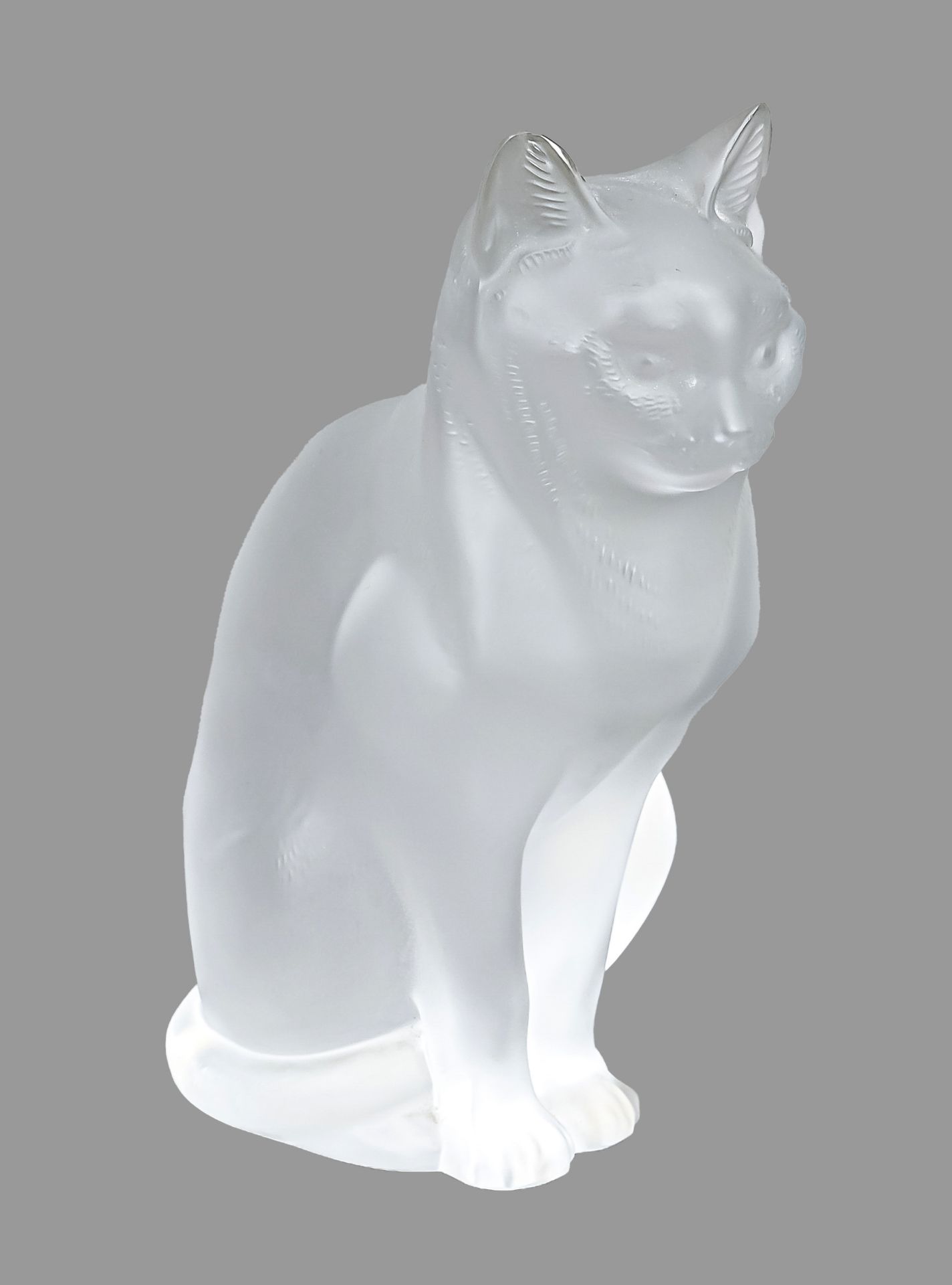 Sitting cat, France, 2nd half 20th century, Lalique, clear frosted glass, signed on the base,