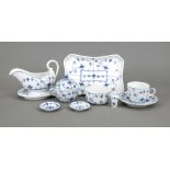 Mixed lot Royal Copenhagen, 9-piece, 20th century, Muselmalet fluted pattern, painted in