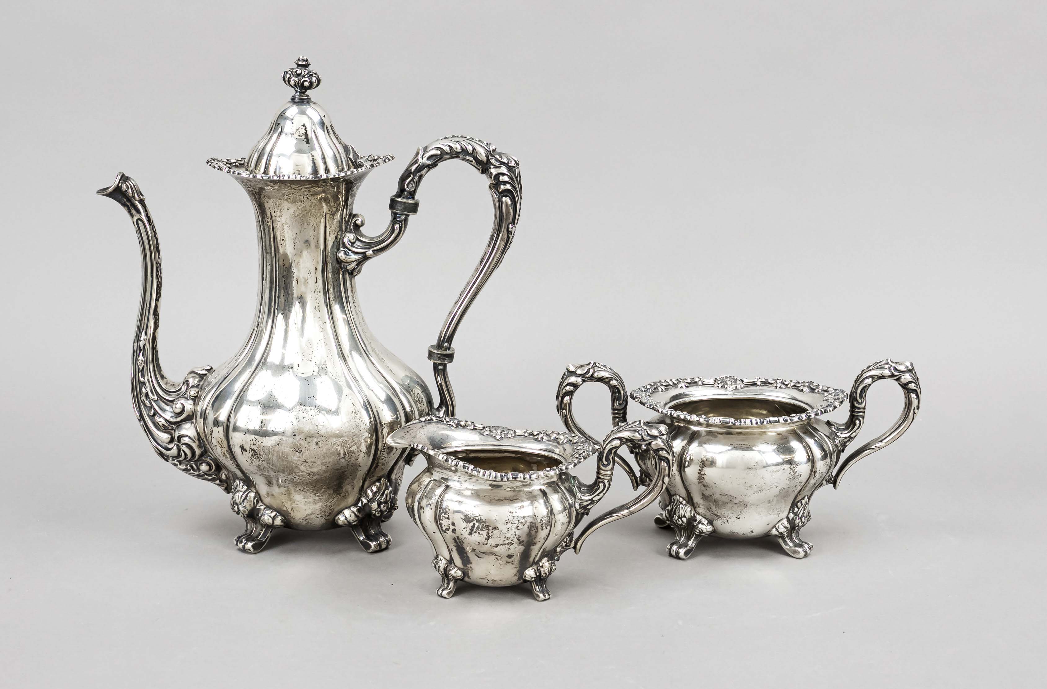 A three-piece coffee pot, USA, maker's mark William B. Durgin/Gorham, marked Hardy & Hayes, Co,