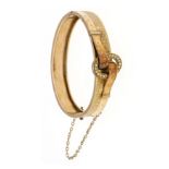 A hinged bangle, circa 1910 RG 585/000 unmarked, tested, belt-shaped with cream-white river pearls