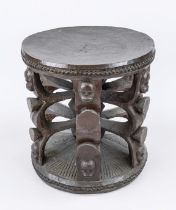 Stool, Africa, 19th/20th century, dark hardwood. Openwork, h. 34/D. 33 cm