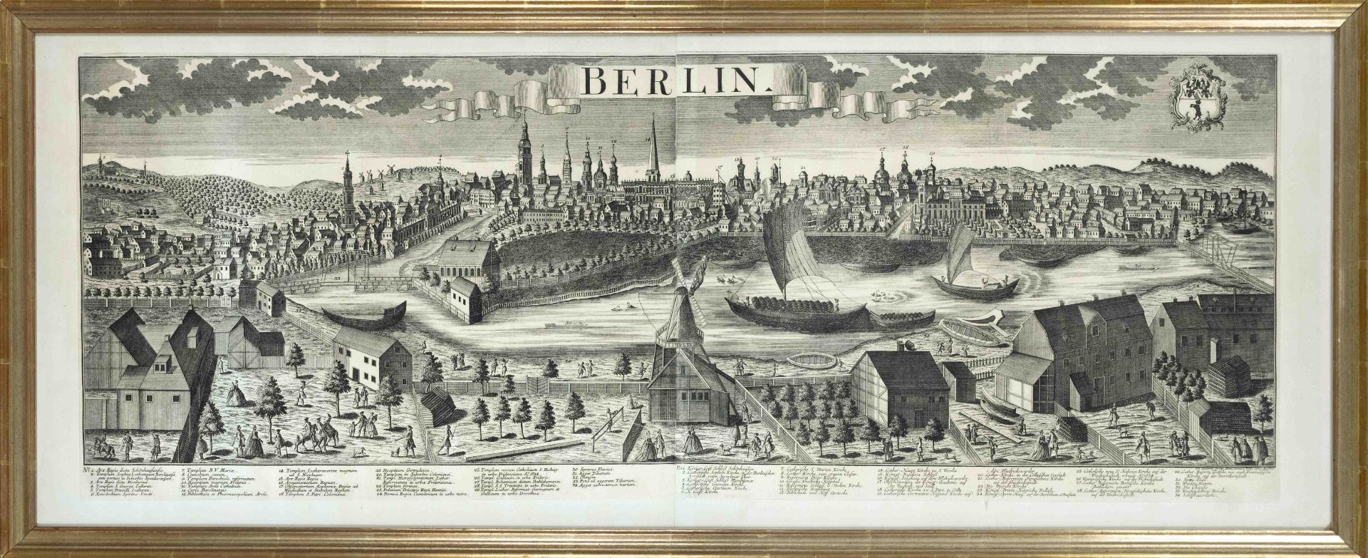 Johann Friedrich Probst (1721-1781), after, ''Berlin'', large panoramic view with detailed legend,