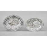 Two oval bowls, 20th century, 1x German, silver 800/000, each with pierced rim, mirror with