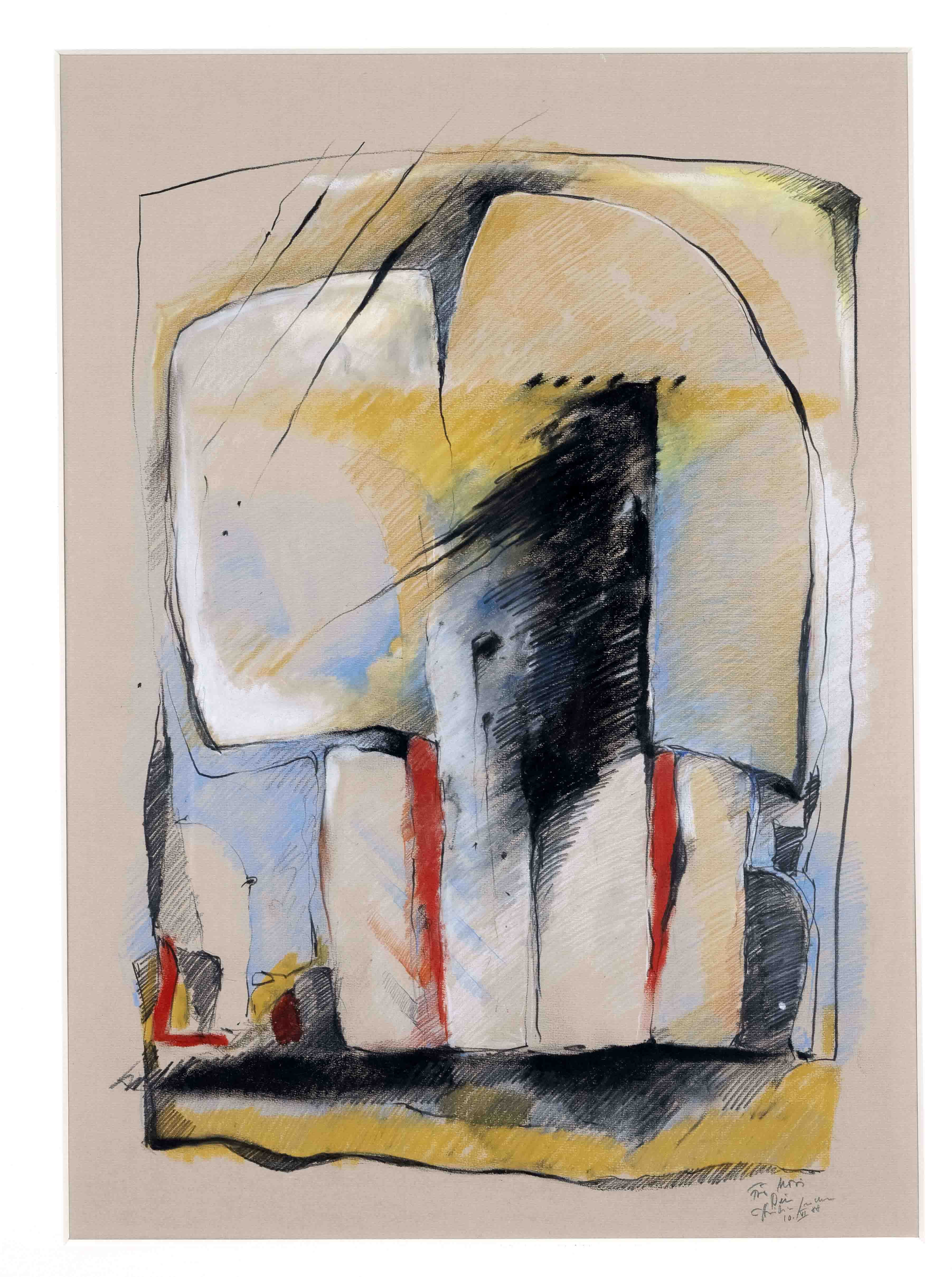 Unidentified artist late 20th century, large, abstract composition, colored chalk over pencil on