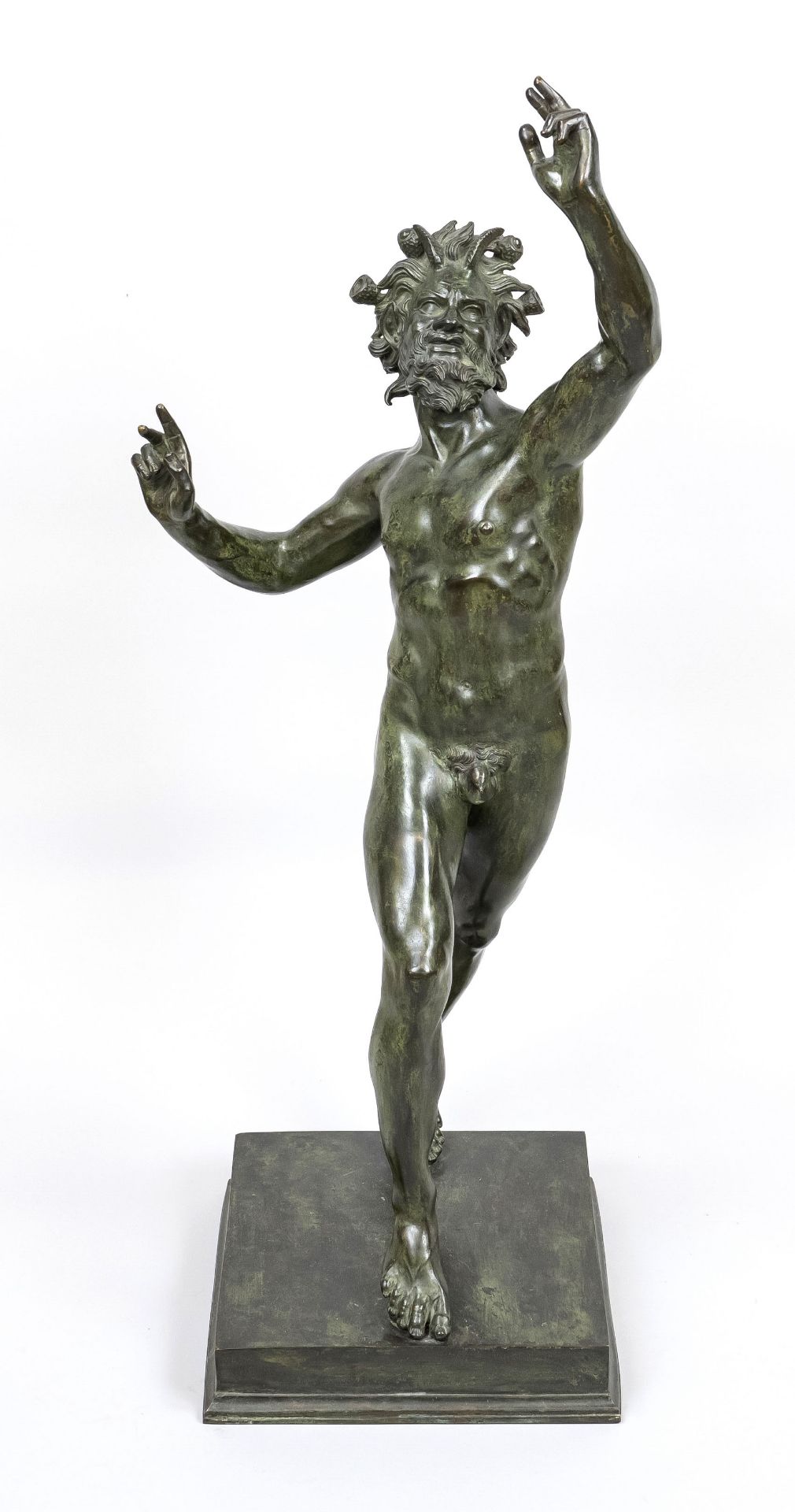 Large Dancing Faun (replica of an ancient Roman bronze from Pompeii), 19th century, green