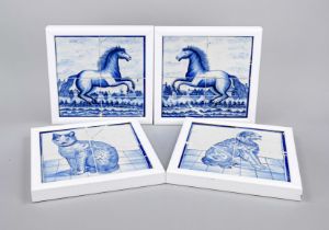 4 tile pictures with animals, Holland, 18th/19th century, each of 4 tiles joined together to form