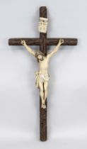 Crucifix, 1st half 20th century, wood. Christ figure with frame, partially gilt. Slightly rubbed &