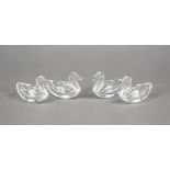 Four figurative saliers, 2nd half 20th century, in the shape of ducks, clear glass, l. 7.5 cm