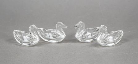 Four figurative saliers, 2nd half 20th century, in the shape of ducks, clear glass, l. 7.5 cm