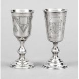 Two footed goblets, hallmarked Russia, 1880/1893, Moscow, MZ, silver 84 zolotniki (875/000), gilt