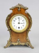 Wooden table clock with gilded floral bronze applications, on paw feet, dial and movement marked