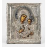 Icon of the Mother of God with oklad, unmarked, probably Russia, 19th century, rubbed & slightly