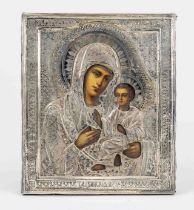 Icon of the Mother of God with oklad, unmarked, probably Russia, 19th century, rubbed & slightly