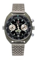 Poljot men's watch, manual winding chronograph, tank watch, gray dial with applied bars, date at 6