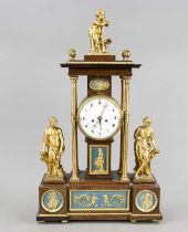 Table clock, circa 1840, wooden case, partially gilded on a marble ground, on a rectangular base a