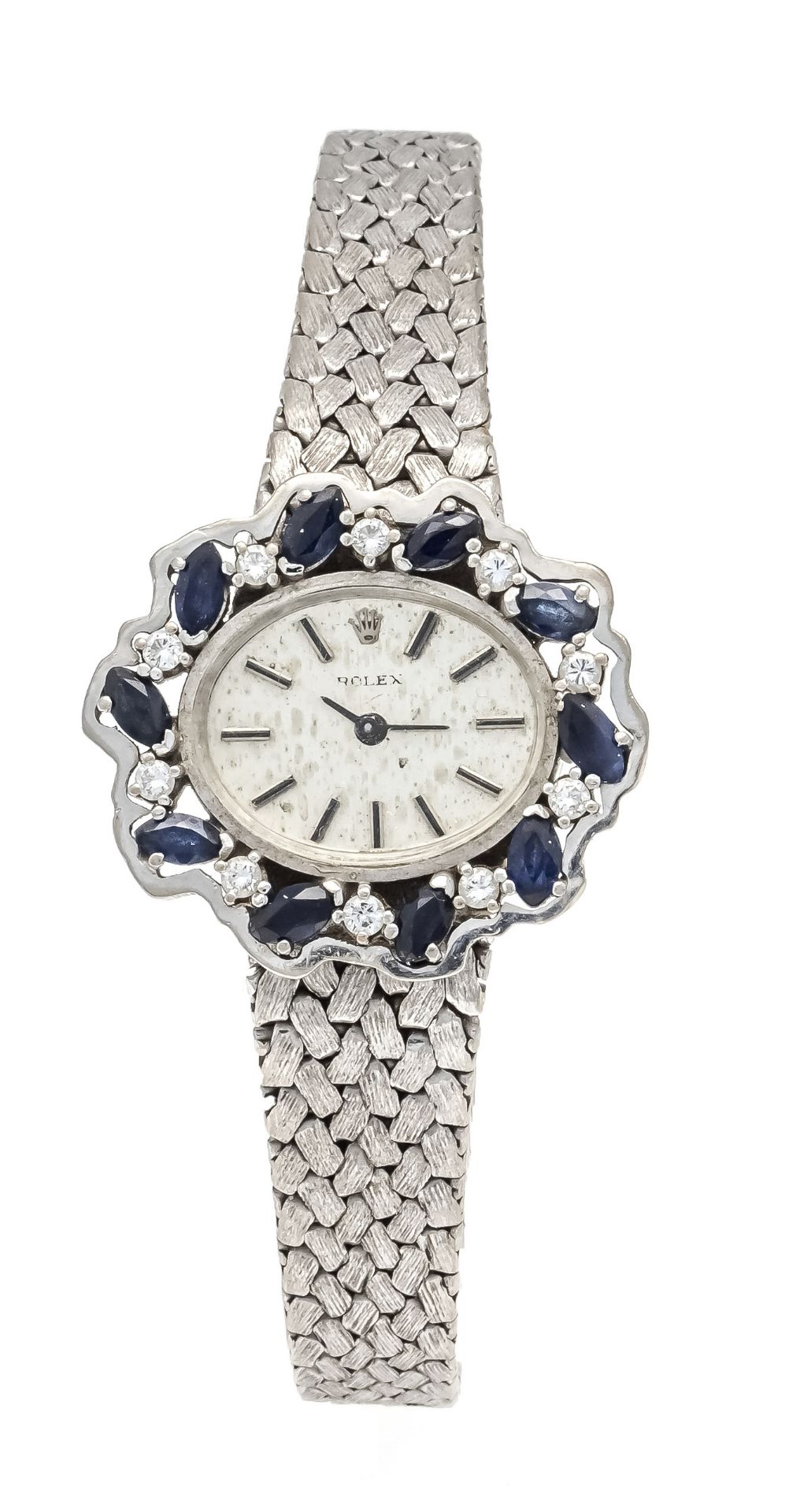 Rolex gold bracelet watch 750/000 WG, bezel with brilliant-cut diamond and sapphire in prong