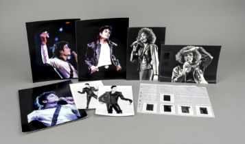 Large bundle of 37 photo prints in color and b/w of pop stars, bands, musicians and celebrities of