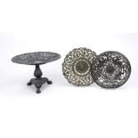 Mixed lot of openwork plates, 19th/20th century, iron. 1 x on tripod foot, h. 19/D. 28 cm