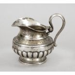 Cream jug, 19th century, maker's mark J.H., silver 12 solder (750/000), round base, bulbous body,