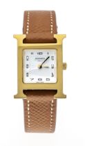 Hermes ladies quartz watch, Ref. HH1. 201, from 2017, steel case and back, gold-plated, domed anti-