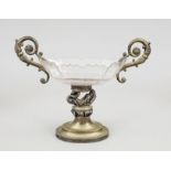 Centerpiece, c. 1900, probably under-alloyed silver, oval, stepped stand, shaft in the shape of a