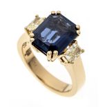 Schupp Sapphire-Fancy-Diamond-Ring GG 750/000 with an excellent, unheated, emerald-cut faceted