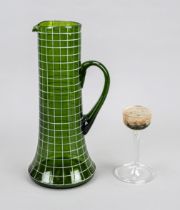 Large jug, 20th century, green glass with white lattice decoration, h. 34 cm, with artist's glass,