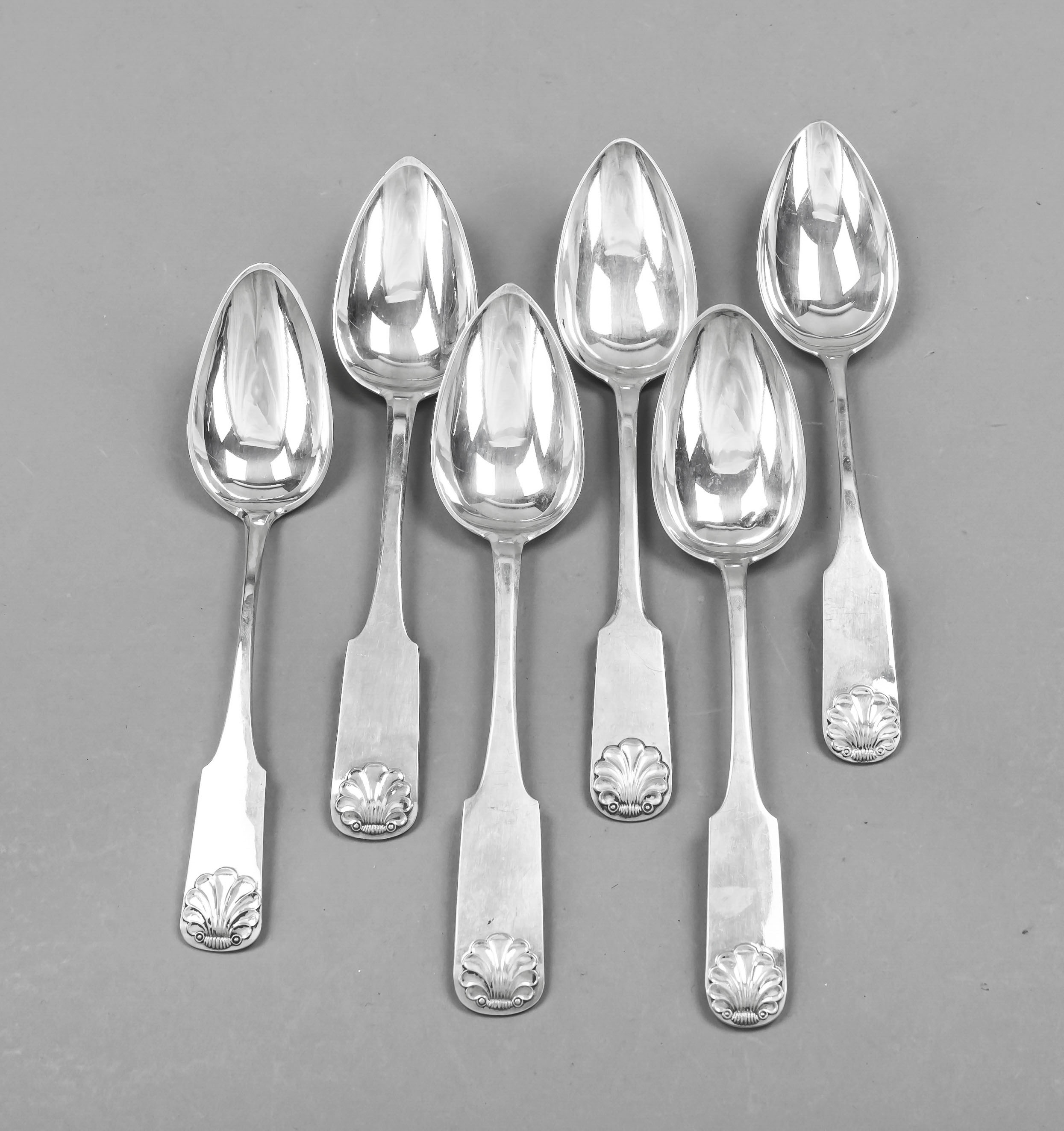 Six spoons, German, 19th century, hallmark Bremen, various makers, silver hallmarked or 12