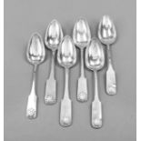 Six spoons, German, 19th century, hallmark Bremen, various makers, silver hallmarked or 12