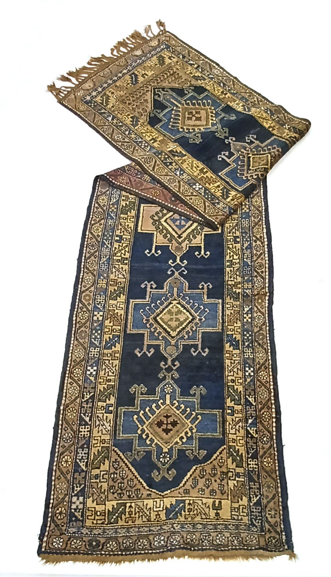 Carpet, Rug, runner, full pile, slightly worn, worn fringes, 480 x 114 cm