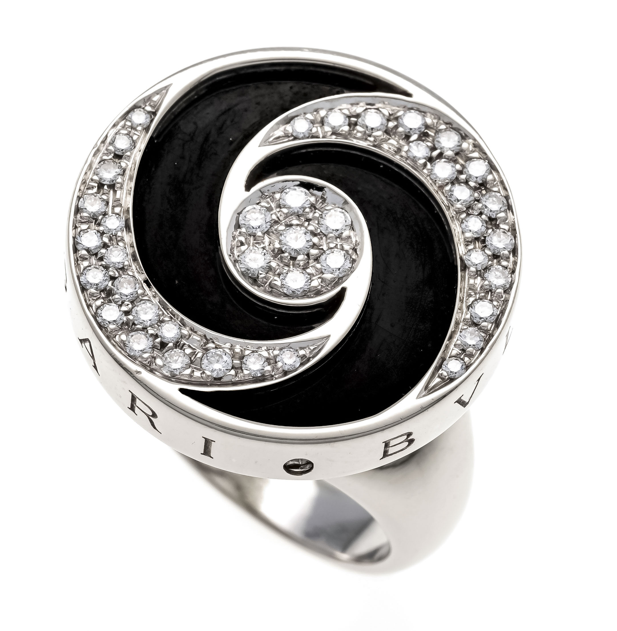 Bvlgari ring Optical Spinning WG 750/000 with steel mechanism, set with a black onyx disc and 41