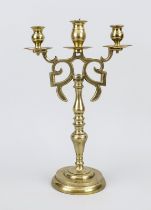 Candlestick, German 19th century, bronze. Round, profiled foot, balustrated shaft, 3 flames with