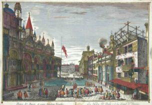 Mixed lot of 4 18th century peep-box sheets: 3 views of Venice, 1 view of Rome, copperplate