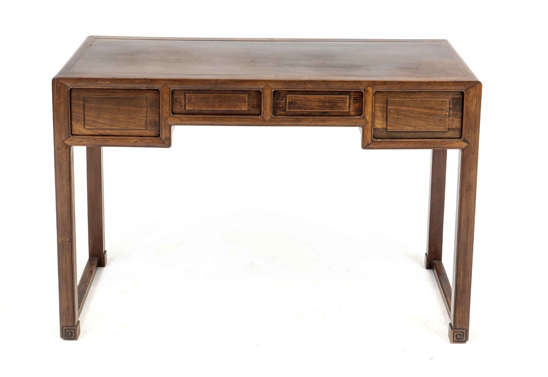 Asian desk, 19th century, typical walnut-like solid wood, frame with four drawers, 80 x 106 x 38 cm